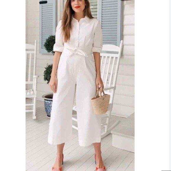 Gal Meets Glam Pants - Gal Meets Glam Tie Front Sawyer Poplin Jumpsuit Coastal Beachy Preppy Size 4